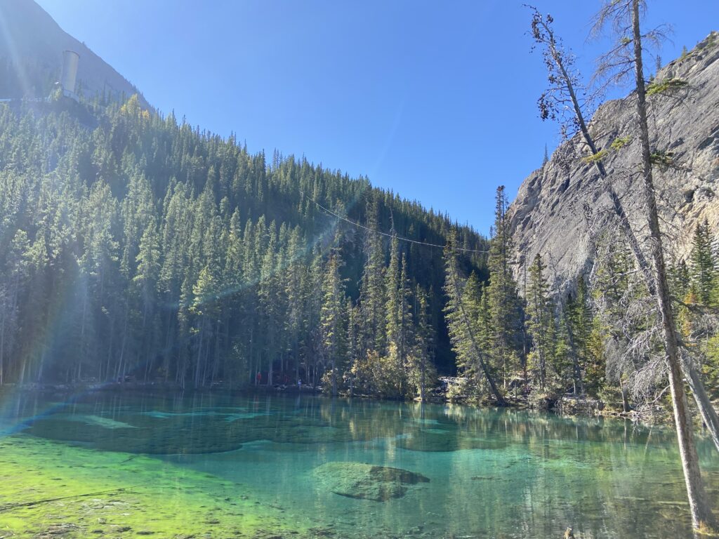 Turquoise Grassi Lake in Kananaskis in summer