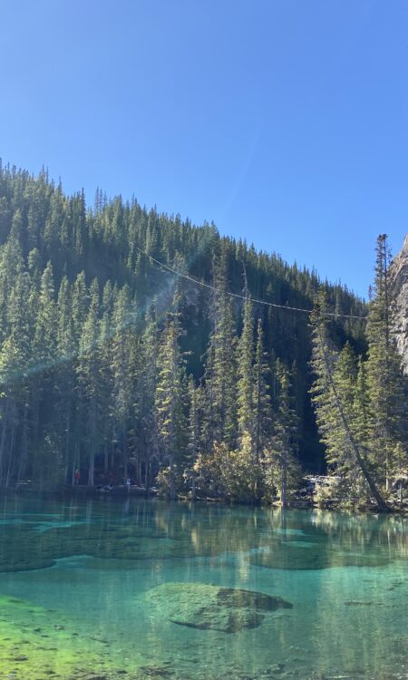 Turquoise Grassi Lake in Kananaskis in summer