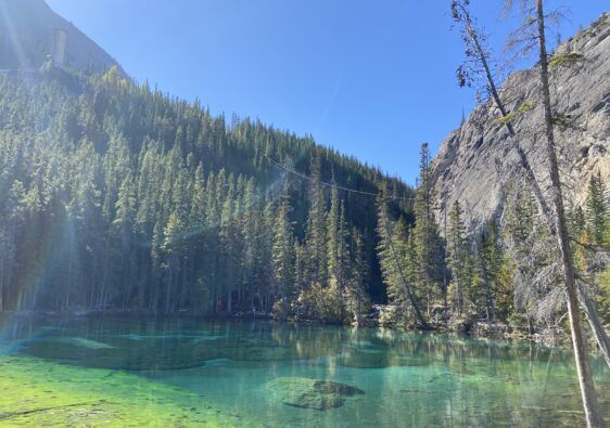 Turquoise Grassi Lake in Kananaskis in summer