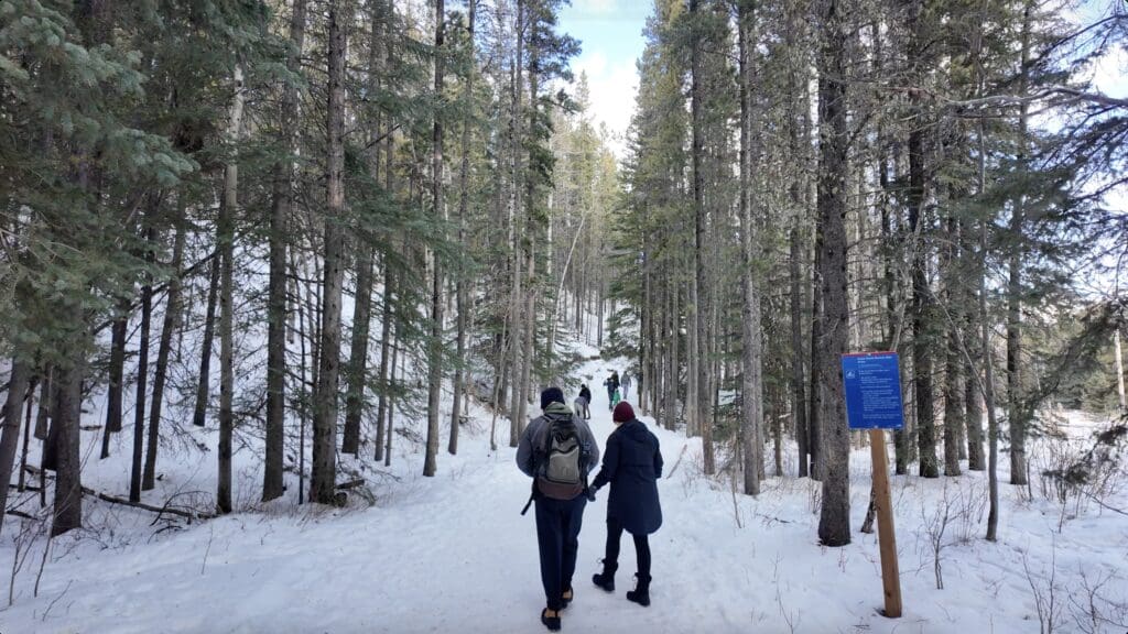 Troll Falls trailhead Kananaskis with some hikes starting their hike