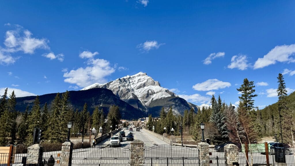 Banff Avenue from Cascade Garden Viewpoint with Bow River Bridge