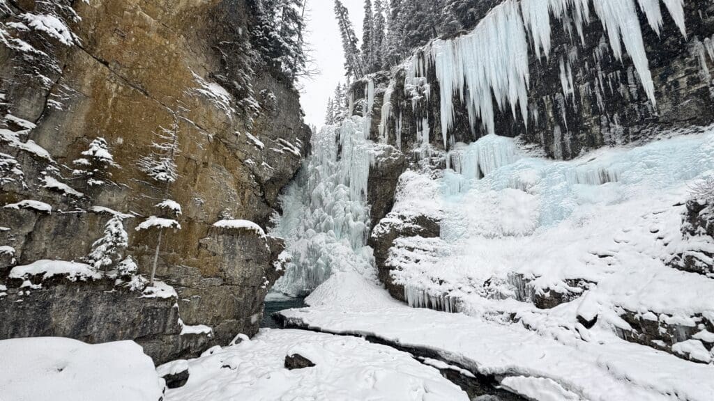 Frozen Upper Falls in Johnston Canyon in Banff National Park