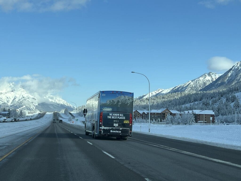 Brewster Express on Trans Canada Highway on the way to Banff