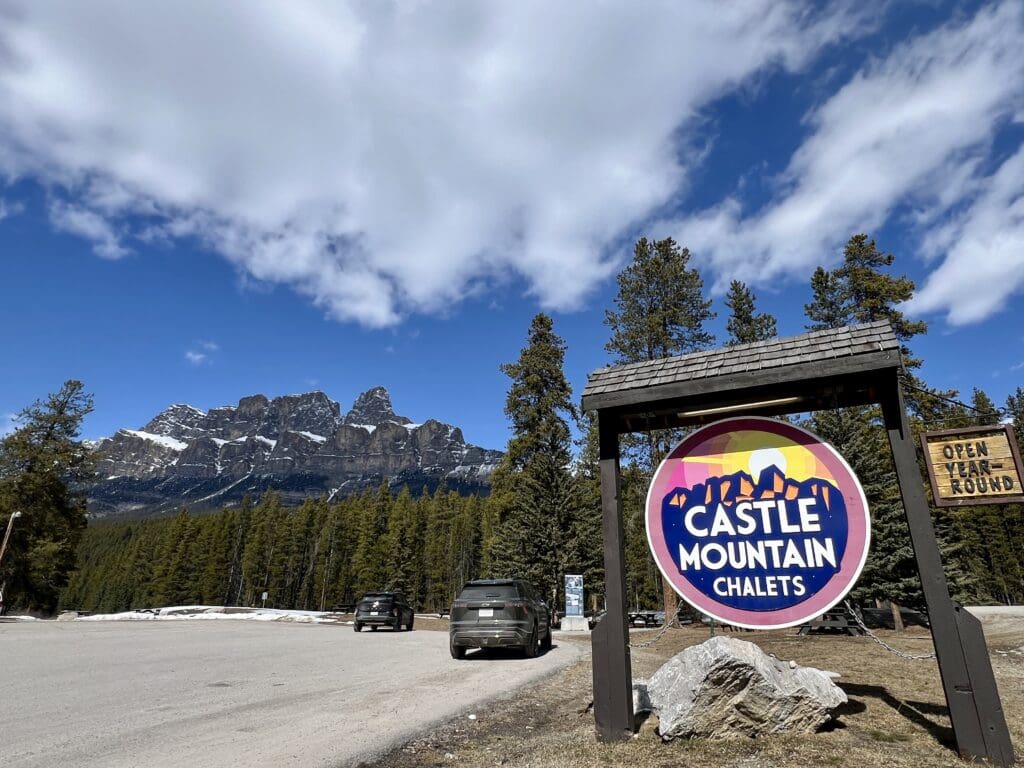 Castle Mountain Chalets at Bow Valley Parkway with Castle Mountain at the back