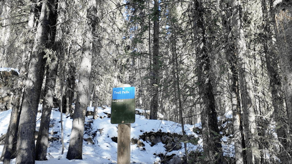 End of trail sign at Upper Falls. Troll Falls Kananaskis