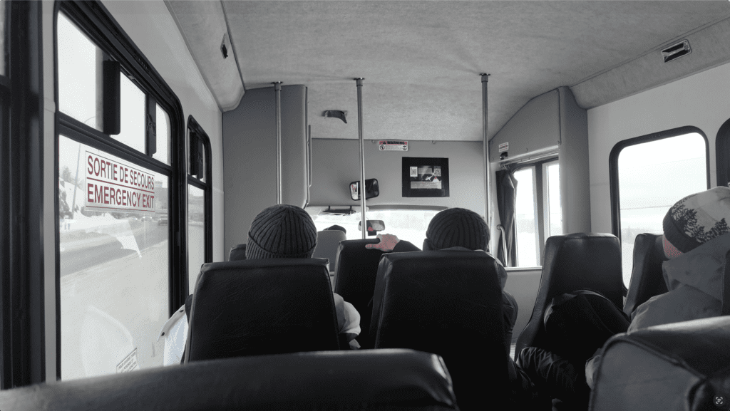 Travelling on the tour bus around Yellowknife Downtown