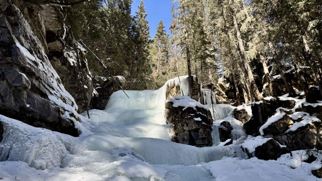 The highest part of Upper Falls Kananaskis which is all frozen now with many layers